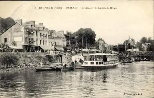 Ak Croisset Seine Maritime, The Quays, Rouen Boat