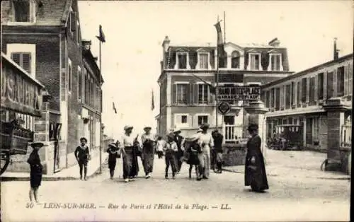 Ak Lion sur Mer Calvados, Rue du Paris und Hôtel de la Plage