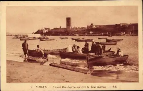 Ak Rabat, Marokko, Oued Bou-Begreg, Blick auf den Hassan-Turm