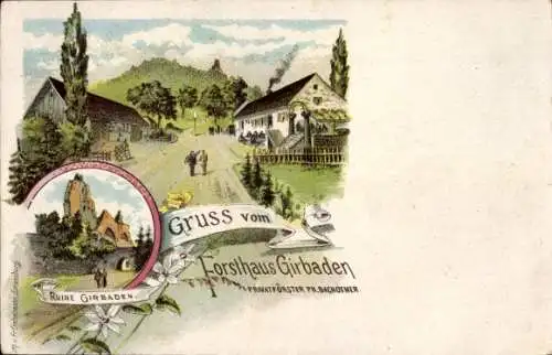 Litho Mollkirch Elsass Bas Rhin, Forsthaus Girbaden, Ruine Girbaden
