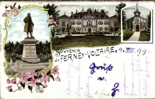 Litho Ferney Voltaire Ain, Statue Voltaire, Schloss Voltaire, Kapelle Voltaire