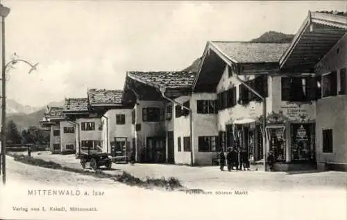 Ak Mittenwald in Oberbayern, Isar, Oberer Markt