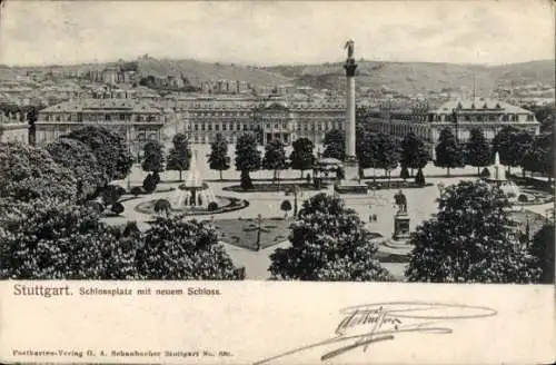 Ak Stuttgart in Württemberg, Neues Schloss, Schlossplatz, Springbrunnen, Säule