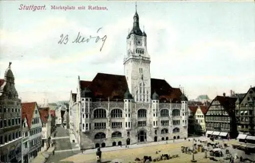 Ak Stuttgart in Württemberg, Marktplatz mit Rathaus