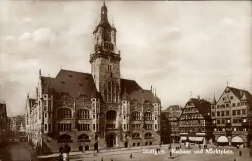 Ak Stuttgart in Württemberg, Rathaus, Marktplatz