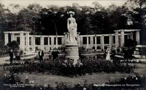 Ak Berlin Tiergarten, Rosengarten, Statue