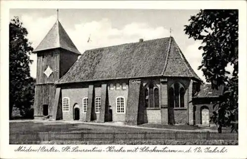 Ak Müden Faßberg Lüneburger Heide, St. Laurentius Kirche mit Glockenturm