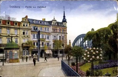 Ak Duisburg, Bahnhof, Brücke, Park, Hotel