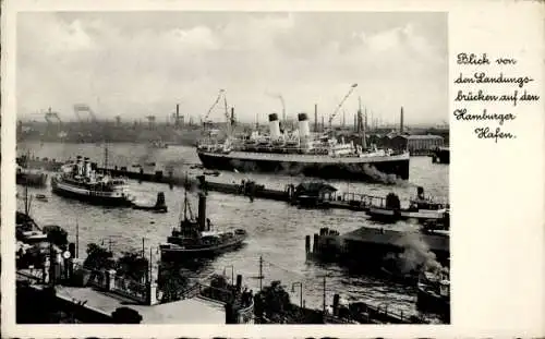 Ak Hamburg Mitte St. Pauli, Hafen, Blick von den Landungsbrücken, Dampfschiff