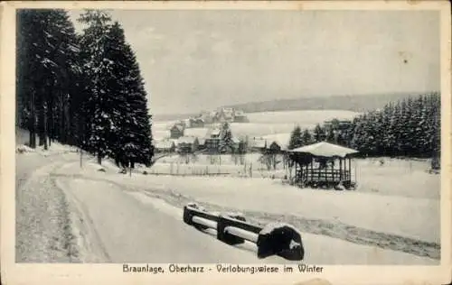 Ak Braunlage im Oberharz, Verlobungswiese, Winter