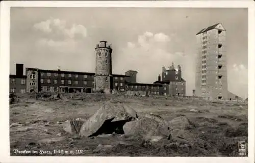 Ak Brocken Nationalpark Harz, Brockenturm, Brockenhotel