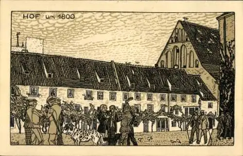 Künstler Ak Leipzig in Sachsen, 500 Jahrfeier der Universität 1909, Hof um 1800