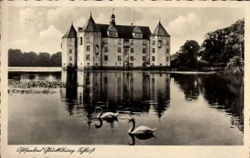 Ak Glücksburg an der Ostsee, Schloss, Schwäne