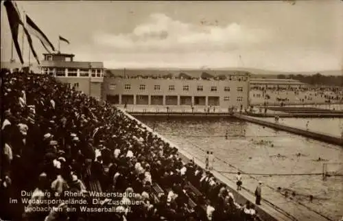 Ak Duisburg im Ruhrgebiet, Wasserstadion im Wedausportgelände, Wasserballspiel, Tribüne