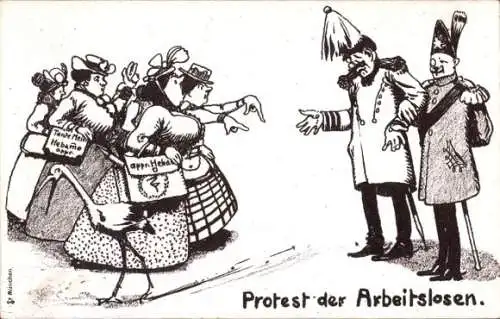 Ak Protest der Arbeitslosen, Karikatur, Kaiser Wilhelm II.