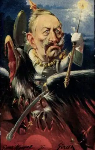 Künstler Ak Sirat, Karikatur, Kaiser Wilhelm II. auf einem Adler