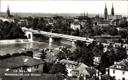 Ak Basel Stadt Schweiz, Wettsteinbrücke, Münster