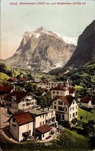 Ak Grindelwald Kanton Bern, Blick auf Ort, Wetterhorn