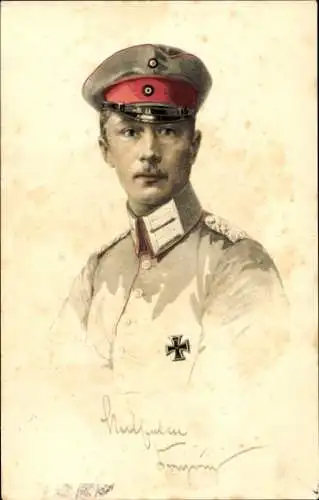 Künstler Ak Kronprinz Wilhelm von Preußen, Portrait in Uniform, Eisernes Kreuz