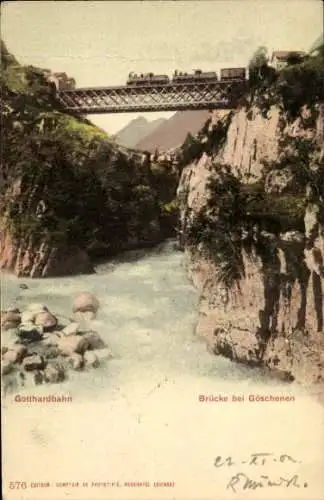 Ak Göschenen Kanton Uri, Brücke, Gotthardbahn