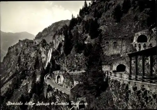 Ak Kanton Graubünden, Spluga Staatstrasse und Pianazzo Wasserfall