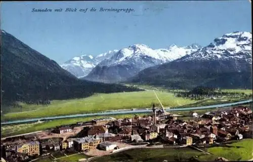 Ak Samaden Samedan Kanton Graubünden, Gesamtansicht mit Blick auf die Berge