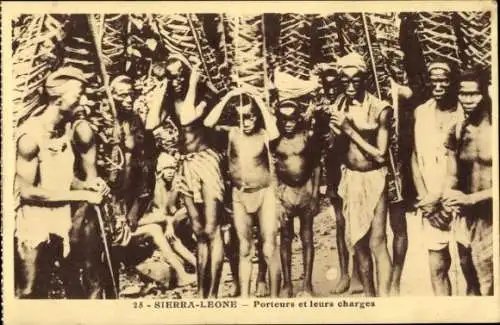 Ak Sierra Leone, Porteurs indigènes, feuilles de palmier, Träger, Afrikaner
