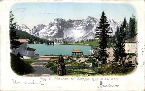 Ak Misurina Lago di Misurina Veneto, Panorama von Ort und Sorapis Berg
