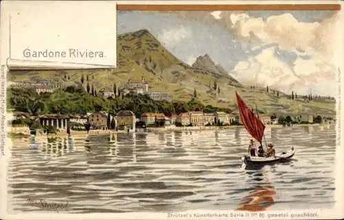 Künstler Litho Strützel, Gardone Riviera Lago di Garda Lombardia, Bootspartie, Stadt