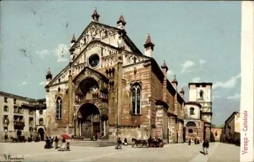 Künstler Ak Verona Veneto, Cattedrale, Passanten, Kathedrale