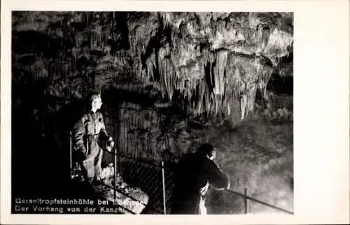 Ak Ebensee in Oberösterreich, Gasseltropfsteinhöhle, Vorhang von der Kanzel