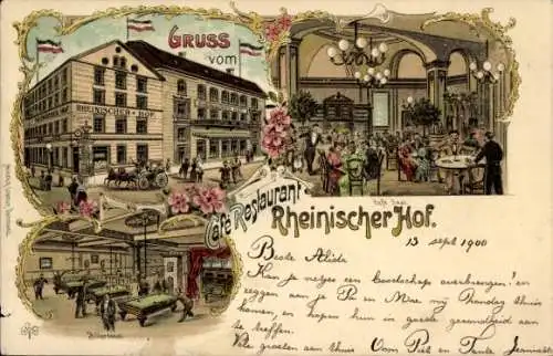 Litho Dortmund im Ruhrgebiet, Restaurant Rheinischer Hof, Billardsaal