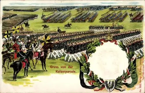 Präge Ak Kaiserparade, Kaiser Wilhelm II., Kaiserin Auguste Viktoria, Wappen, Adler