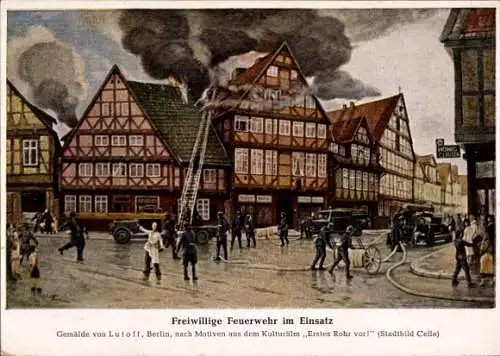 Künstler Ak Lutoff, Celle in Niedersachsen, Freiwillige Feuerwehr im Einsatz