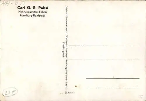 Ak Hamburg Wandsbek Rahlstedt, Carl G. R. Pabst, Nahrungsmittel-Fabrik