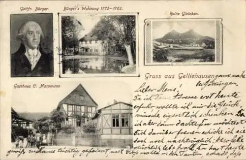 Ak Gelliehausen Gleichen in Niedersachsen, Gottfried Bürger, Ruine Gleichen, Gasthaus