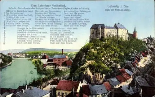 Lied Ak Leisnig in Sachsen, Leisniger Volkslied, Schloss Mildenstein, Blick auf den Ort