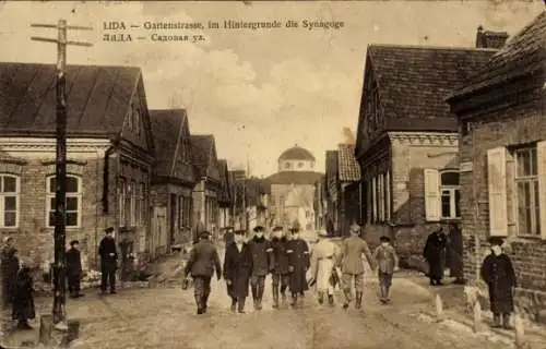 Judaika Ak Lida Weißrussland, Gartenstraße, Synagoge, I WK