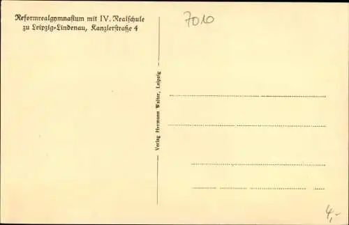 Ak Lindenau Leipzig in Sachsen, Reformrealgymnasium, IV. Realschule