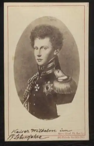 CdV Portrait Kaiser Wilhelm I. von Preußen im 17. Lebensjahr