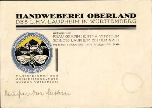 Ak Laupheim in Oberschwaben, Handweberei Oberland des LHV Laupheim, Reklame