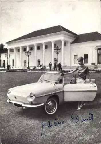 Foto Ak Miss Germany 1961 Marlene Schmidt, Renault Floride, Autogramm