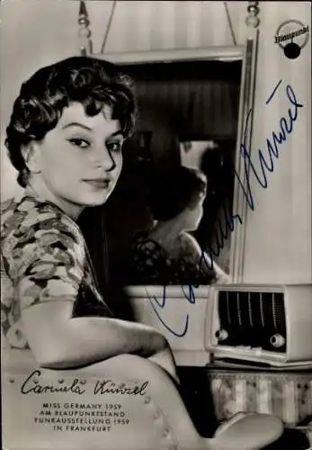 Ak Miss Germany 1959 Carmela Künzel, Blaupunkt Radio, Autogram