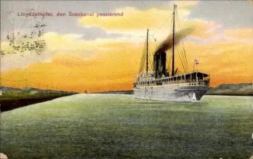 Ak Lloyddampfer, Den Suezkanal passierend mit Umgebung, SMNSS Königin Wilhelmina