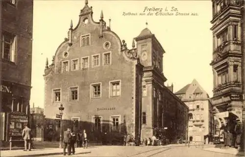 Ak Freiberg Sachsen, Rathaus, Erbische Straße, Sparkasse