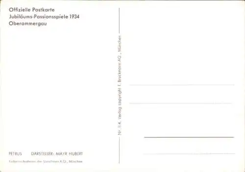 Ak Oberammergau Oberbayern, Passionsspiele 1934, Petrus, Darsteller Hubert Mayr