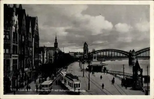 Ak Köln am Rhein, Frankenwerft, Hohenzollernbrücke