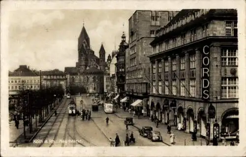 Ak Köln am Rhein, Neu-Markt, Straßenbahn, Bus, Cords, Geschäfte