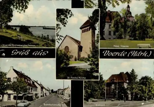 Ak Voerde am Niederrhein, Gotteswickerhamm, Haus Voerde, Bahnhofstraße, Rathaus, St. Paulus