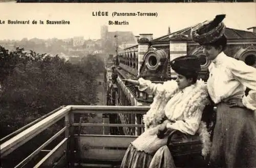 Ak Liège Lüttich Wallonien, Panorama-Terrasse, Boulevard de la Sauveniere, St-Martin, zwei Frauen